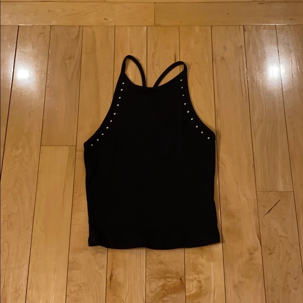 Pull and bear black ribbed crop top.